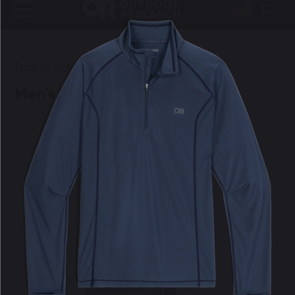 Outdoor Research Mens Baritone Quarter Zip Performance Pullover Navy Medium